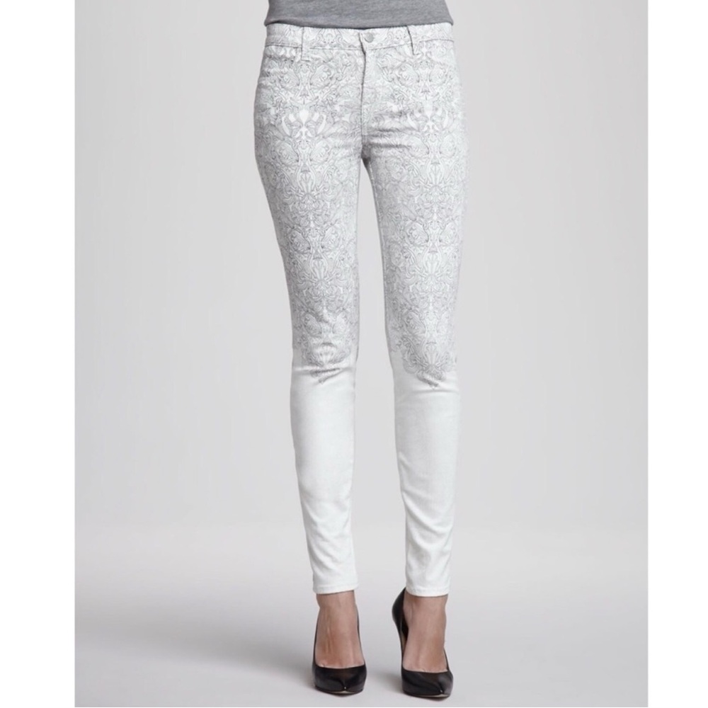 J‎ Brand Jeans Super Skinny Low Rise Camelot Print 29 White Baroque Stretch